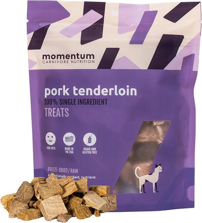 Momentum Carnivore Nutrition Freeze-Dried Pork Tenderloin Cat Treats – Single-Ingredient, High-Protein, All-Natural, Grain-Free, Lean & Naturally Tender – Made in USA – 2.5 oz Bag