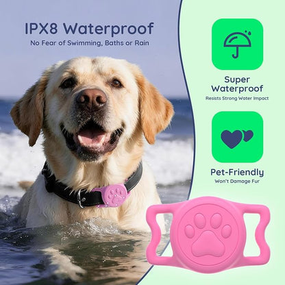IP68 Waterproof Dog AirTag Holder for Dog Collar, Soft, Stretchy Silicone | Full-Body Protection, Easy Tool-Free Installation, Quiet, No-Dangle Fit, Lightweight, Fits Dog & Cat Collars of All Widths