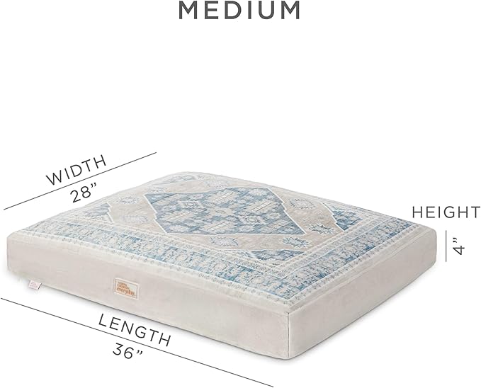 Town & Country Everyday CuddleTown Medallion Everwash® Pillow Pet Bed, Water Repellent Floor Pillow, Machine Washable Cover, Soft & Calming, Blue/Greige, Medium 36"x28"x4"