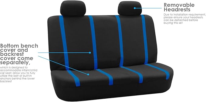 FH Group Car Seat Covers Rear Set Cloth - Car Seat Covers with Removable Headrest,Universal Fit,Automotive SeatCovers,Washable Car SeatCover for SUV,Sedan,Van Blue
