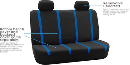 FH Group Car Seat Covers Rear Set Cloth - Car Seat Covers with Removable Headrest,Universal Fit,Automotive SeatCovers,Washable Car SeatCover for SUV,Sedan,Van Blue