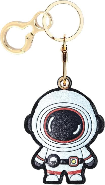 Leather Keychain Holder Case Compatible with AirTag,Cute Protective Cover with Keyring,Anti-Scratch Finder GPS Tracker Case for Wallet Keys,bag,pets,Backpack(Astronaut White)