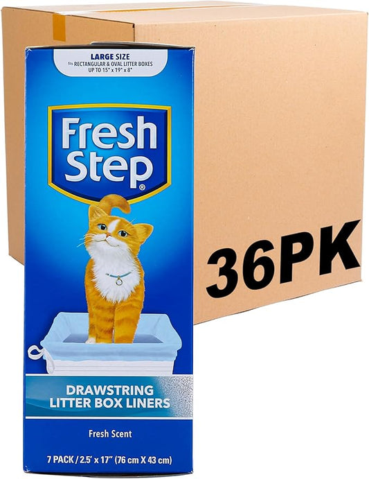 Fresh Step Drawstring Cat Litter Box Liners, Scented Heavy Duty Kitty Litter Bags for Large Oval or Rectangle Pans, Helps Contain Odor and Mess, Easy Lift Out Cleanup, 30 x 17 in, 7 Count - 36 Pack
