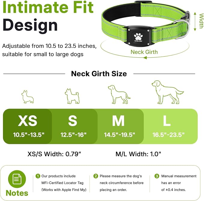 GPS Dog Collar Tracker 2-in-1,Reflective Waterproof Pet Collar,iOS-Only,No Monthly Fees,Unlimited Range,Dog Tracking Collar Pet Tracker,for Small Medium Large Dogs(L (16.5"-23.5"), Green)