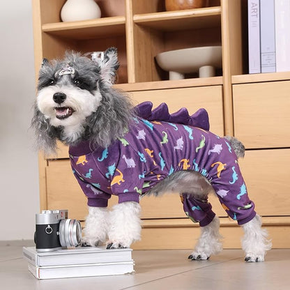CuteBone Dinosaur Costume Dog Pajamas, Stretchy Spandex Crystal Velvet Sleepwear Coat for Small Dogs, Soft & Warm Pet Outfit Clothes for Cold Weather, Cozy Pullover Design COSP04L
