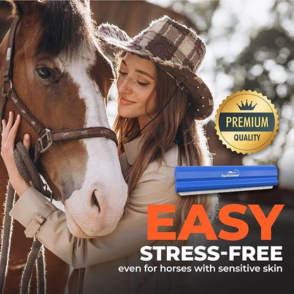 EquiGroomer Deshedding Brush, 8-Inch for Horses and Large Pets, Blue, Removes Loose Dirt, Hair, and Fur, Professional Undercoat Grooming Tool