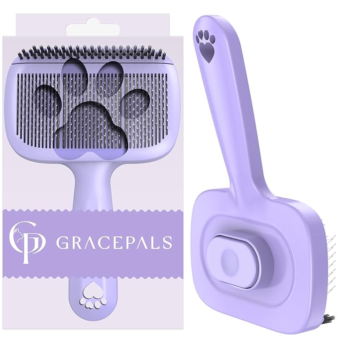 Self Cleaning Dog Brush for Shedding - Bristle Brush and Long/Short Needles Design, Skin Friendly, Slicker Deshedding Dog Brush, Hair Removal for Long & Short Haired Pets