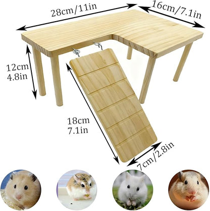 Wooden Hamster Platform with Ladder Rat Climbing Activity Playground Platform Cage Accessories Decor for Dwarf Syrian Hamster Gerbil Rat Mice (Left)