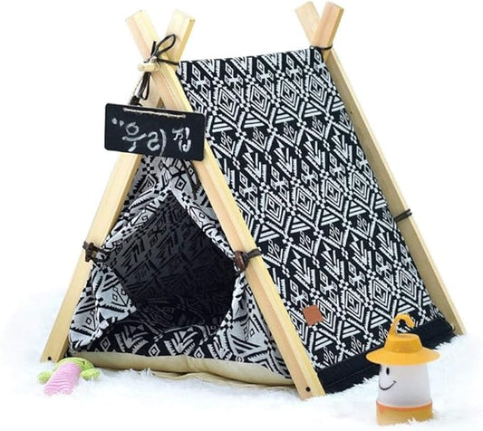 Pet beds, Pet Tent Wooden Dog House Pet Bed Cat Bed Yurt Washable Kennel Cat Litter Small
