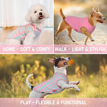 KYEESE 2Pack Dog Shirt, Soft Striped Dogs T Shirts, Lightweight Pet Tank Top, Sleeveless Dog Shirt for Medium Dogs, Stretchy Comfortable Pet Vest, Pink, 2XL