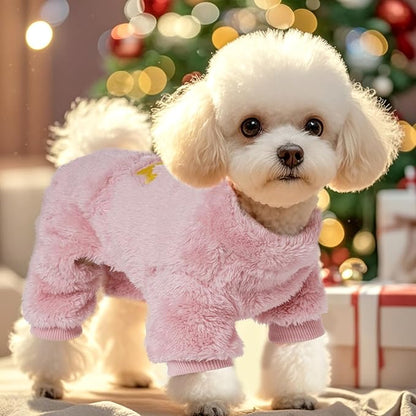 Pistha Plush Dog Pajamas Cute Warm Puppy Crown Pajamas Warm Kitten Winter Jumpsuit Clothes for Small Dogs Cats Girl(L)