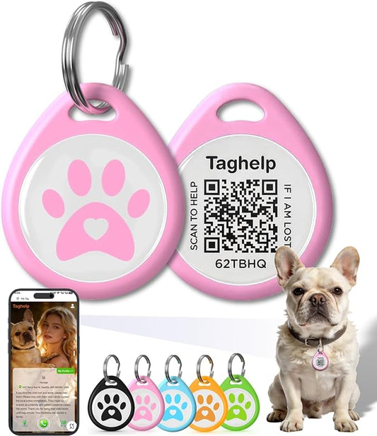 Smart QR Code Pet ID Tag for Dogs & Cats – Anti-Lost Collar Tag with Online Profile, Instant Email Alert on Scan, No Subscription Fees, No App Required (Pink, for Dog - 1.2")