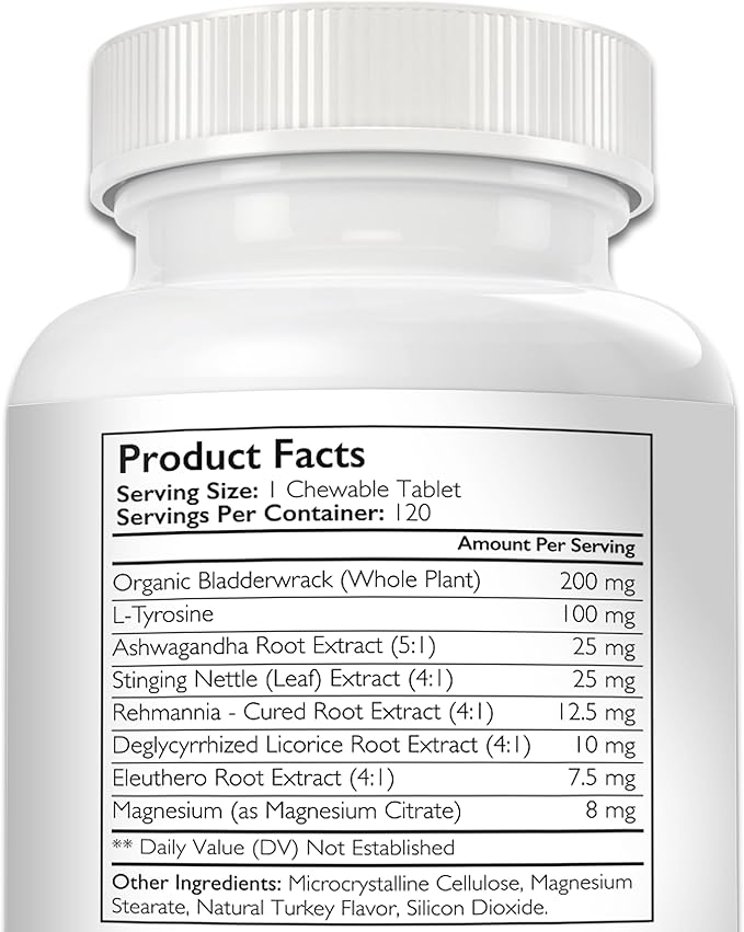 Thyroid Supplement for Dogs, Support for Hypothyroidism in Dogs with Organic Bladderwrack, Promotes Normal Function of Endocrine and Enzyme Systems, 120 Chewable Tablets