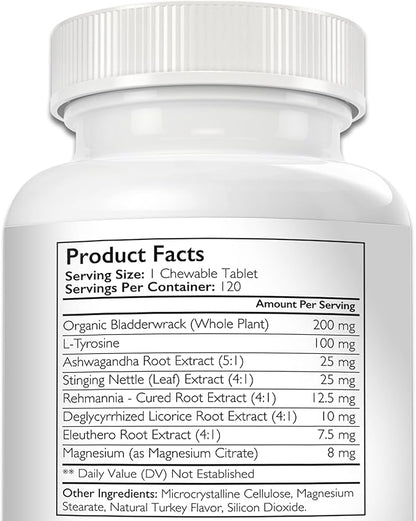 Thyroid Supplement for Dogs, Support for Hypothyroidism in Dogs with Organic Bladderwrack, Promotes Normal Function of Endocrine and Enzyme Systems, 120 Chewable Tablets