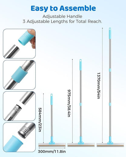 Carpet Rake for Pet Hair Removal - 54''Adjustable Long Handle Carpet Rake, 3 in 1 Reusable Silicone Carpet Broom with 2 Lint Scrapers, Pet Hair Remover Broom for Rugs, Mats, Couch, Car Interiors