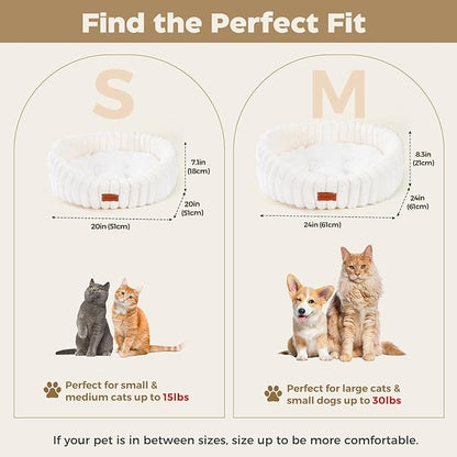 Avont Fluffy Cat Bed for Indoor Cats, Cozy Plush Sleeping Nest for All Sleep Styles, Washable Removable Cushion & Anti-Slip Base, Calming Round Bed for Kittens & Small Dogs – Cream(M)
