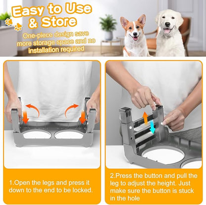 COMESOON Elevated Dog Bowls for Small Medium Dogs, 3 Height Adjustable Raised Stand with 2 Thick 6" Stainless Steel Food Bowls, Non-Slip Feeder Adjusts to 2.75", 6", 7.5", Grey