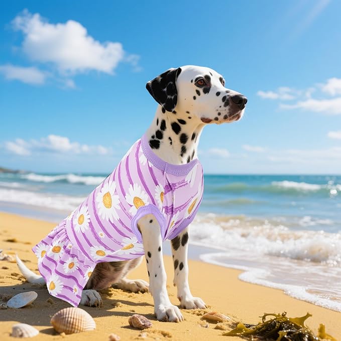 4PCS Dog Dresses Shirts for Large Dogs Girl Female Pink Purple Red Skirts Summer Clothes Pet Apparel Floral Sundress Small Daisy Unicorn Stretchable Lightweight Outfit L