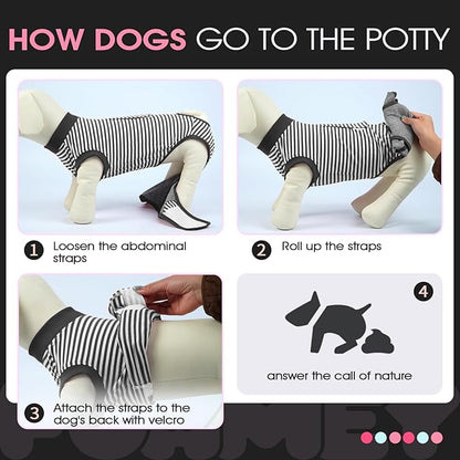 FUAMEY Dog Recovery Suit Male,Dogs Surgery Neuter Suits Puppy Spay Shirts for Female Protect Dog's Skin Anti Licking Abdominal Wounds Doggie Onesie Pet Bodysuit Alternative to Cone Gray Stripes M