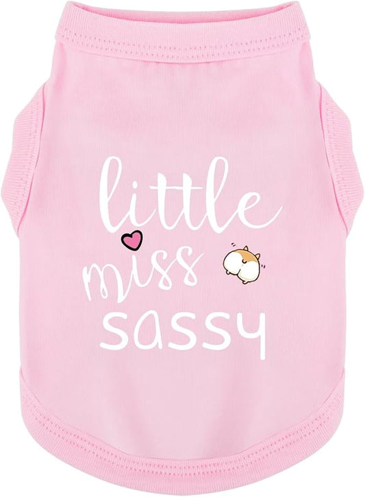 Paiaite Dog Clothes Fashionable Sleeveless Pet Vest: 'Little Miss Sassy' Printed Cotton Dog Shirt, Ideal for Small, Medium, and Large Breeds, Ensuring Comfort and Breathability Pink S