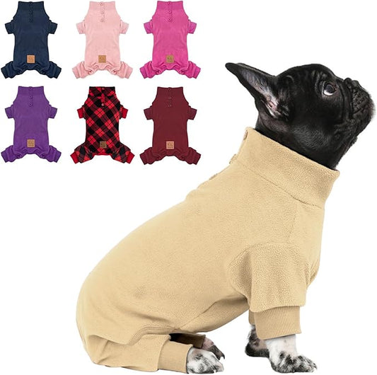 cyeollo XS Dog Pajamas, Warm Dog Pjs Turtleneck Dog Sweater Doggie Onesie Soft Stretchy Sweaters for Small Dogs Winter Dogs Coat Pet Jammies Clothes for Puppy Female & Male, Beige XS