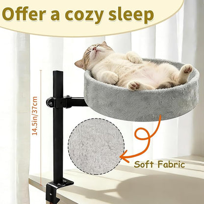 Cat Desk Bed,360° Rotating & Height Adjustable Desk Cat Bed,Space Saving Modern Indoor Cats Nest Furniture Cozy Faux Fur Pet Nest Perch Hammock for Various Desktops,15.7" L*15.7" W*16.9" H,Grey