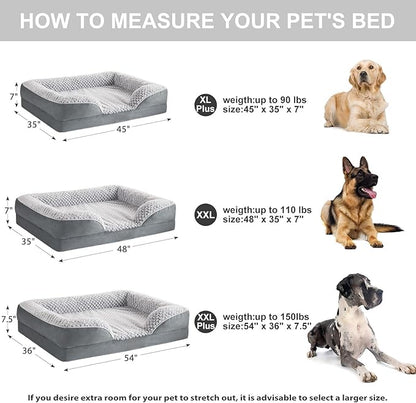 LEXTRO Orthopedic Dog Bed for Extra Large Dogs 48x35Inch, Egg Crate Foam Bed for Extra Large Dogs, Equipped with Removable Waterproof Pillow Cover and Anti-Slip Bottom, Pet Bed