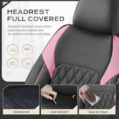 Coverado Leather Seat Covers, Waterproof Car Seat Covers Front Seats, Luxury Front Car Seat Covers Faux Leather Car Seat Protector, Automotive Car Seat Covers Universal Fit Most Cars Truck, Black&Pink