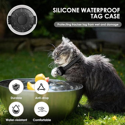 Cat GPS Tracker, Waterproof Pet GPS Tracker for Cats, Cat Tracker Collar with Safety Elastic Buckle, Compatible with Apple Find My App (Only iOS), No Monthly Fee