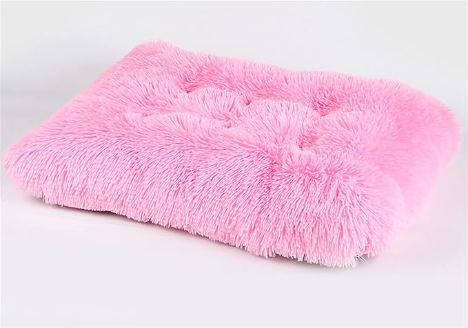 Liveinu Long Plush Calming Pet Bed Cuddler Pet Bed for Dogs and Cats Fluffy Faux Fur Dog Bed with Anti Slip Bottom Machine Washable Pet Sleep Bed Crate Mat Pink L