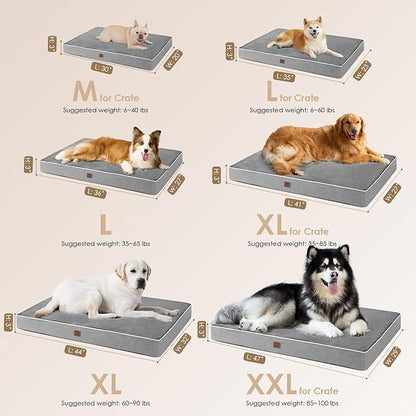 EHEYCIGA Orthopedic Dog Bed Waterproof 41"x27", Memory Foam Pet Bed for XLarged Dogs, Washable Pet Mat with Removable Cover, Grey