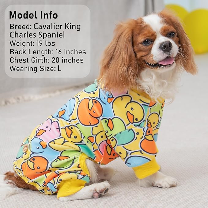 KYEESE Dog Pajamas Comfy Dogs Clothes Stretchable Pet Jammies Colorful Duck Printing Dog Onesie Stretchy Doggie Costumes Soft Pet Pjs Velvet Pets Coat Soft Doggie Pajamas for Small Dogs, Medium