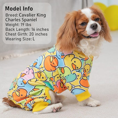 KYEESE Dog Pajamas Comfy Dogs Clothes Stretchable Pet Jammies Colorful Duck Printing Dog Onesie Stretchy Doggie Costumes Soft Pet Pjs Velvet Pets Coat Soft Doggie Pajamas for Small Dogs, Medium