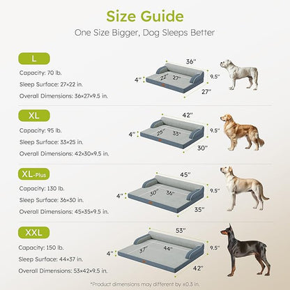 CWAWZ XL Orthopedic Dog Bed, Extra Large Dog Bed, Dual-Sided Pet Cooling Beds with Memory Foam Washable Cover Nonslip Bottom, Waterproof XLarge Pet Couch Beds with Bolsters, Dark Grey