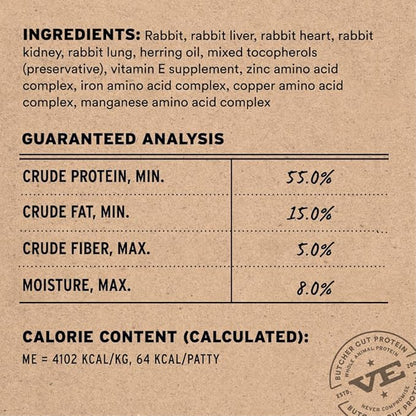 Vital Essentials Freeze Dried Dog Food, Raw Rabbit Mini Patties | Complete Meal or Topper | High Protein, Grain Free Dry Dog Food | 14 oz Bag