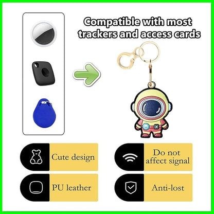 Leather Keychain Holder Case Compatible with AirTag,Cute Protective Cover with Keyring,Anti-Scratch Finder GPS Tracker Case for Wallet Keys,bag,pets,Backpack(Astronaut Yellow)