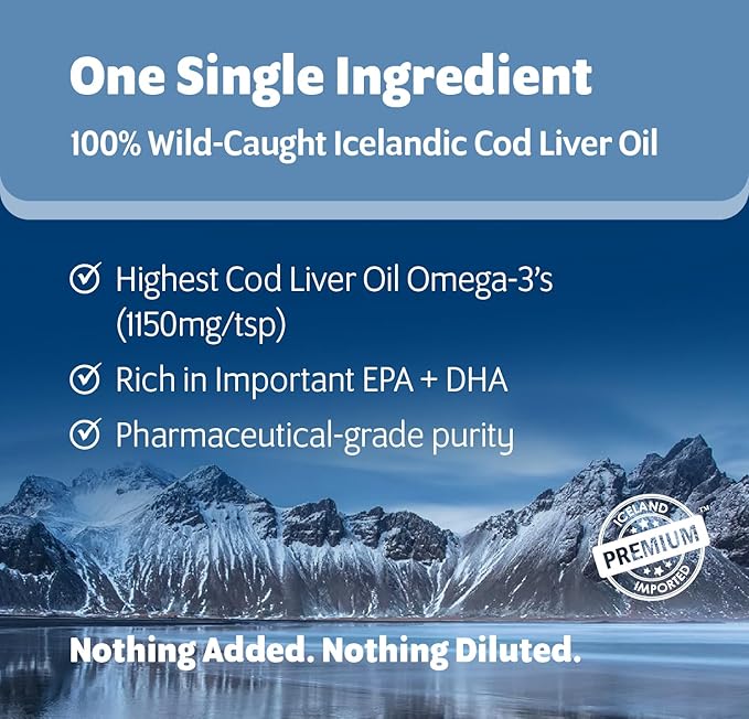 Wild-Caught Pure Icelandic Cod Liver Oil for Dogs & Cats 8oz, Single-Ingredient, 1150 mg Omega-3, High EPA/DHA, Natural Vits A&D, Supports Healthy Skin, Coat & Mobility, 8oz bottle