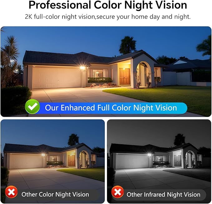 2K Window Cameras for Home Security- 2.4Ghz WiFi Window Camera,Color Night Vision,Human Detection,24/7 Recording, Easy & Quick Install（White）