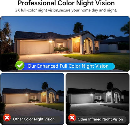 2K Window Cameras for Home Security- 2.4Ghz WiFi Window Camera,Color Night Vision,Human Detection,24/7 Recording, Easy & Quick Install（White）