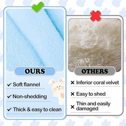 MEWTOGO 15.7" x 14" Bunny Bed for Rabbit Cage - Thickened Soft Prevent Sore Hocks Plush Mat with Cotton Lounger Pillows, Small Animal Flop Mat for Hutch Sleeping Indoor, Light Blue