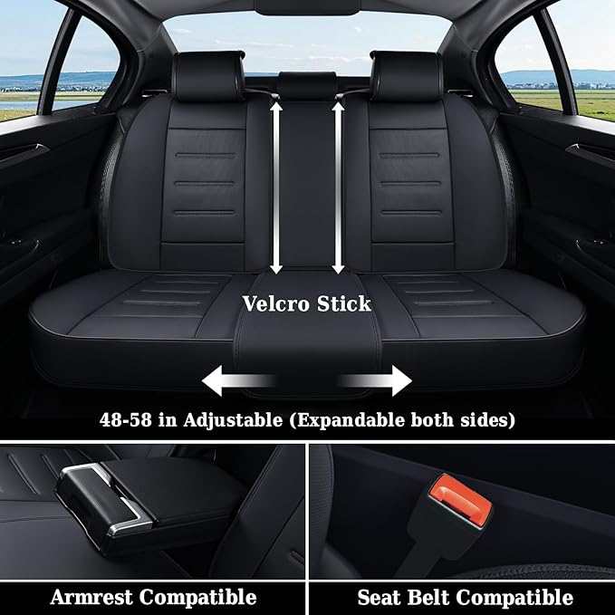 Coverado Car Seat Covers, Front Covers for Cars, Car Seat Cover Front Seats, Car Seat Protector Waterproof, Leather Car Seat Cushion, Universal Interior Covers Seat Protectors for Most Cars Black