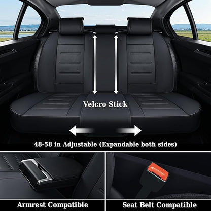 Coverado Car Seat Covers Full Set, Seat Covers for Cars, Car Seat Protector Waterproof, Leather Car Seat Cushion, Universal Interior Covers Seat Protectors for Most Cars Black