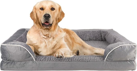 PETMAKER Orthopedic Dog Bed - 42in Dog Couch Bed with Supportive Wraparound Bolster and Removable Washable Cover - Egg-Crate Foam Extra Large Dog Bed for Pets up to 65lbs - Dog Products (Gray)
