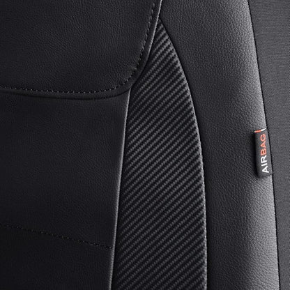 Flying Banner car seat Covers Protects Water Proof Faux Leather Carbon Fiber Front and Rear Bench (Black Black, Full Set - 9PCS)
