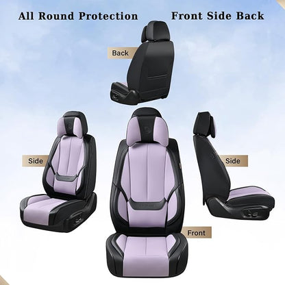 Coverado Universal Seat Covers Front, Universal Seat Covers for Cars, 2-Pack Waterproof Nappa Leather Car Seat Covers with Head Pillow, Auto Protectors Fit for Most Sedans SUV Truck-Black&Purple