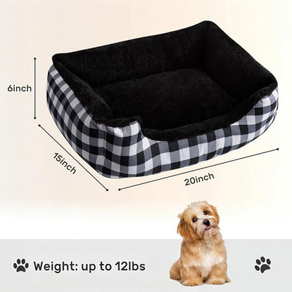 Hollypet Rectangle Plush Dog Cat Bed Self-Warming Pet Bed, Black Check