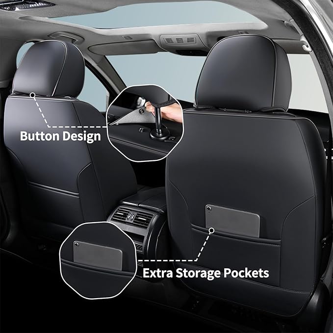 FLORICH Car Seat Covers Full Set, Black Seat Covers for Cars, Waterproof Front and Rear Car Seat Protectors, Universal Fit for Most Cars Sedans Trucks SUVs - Black