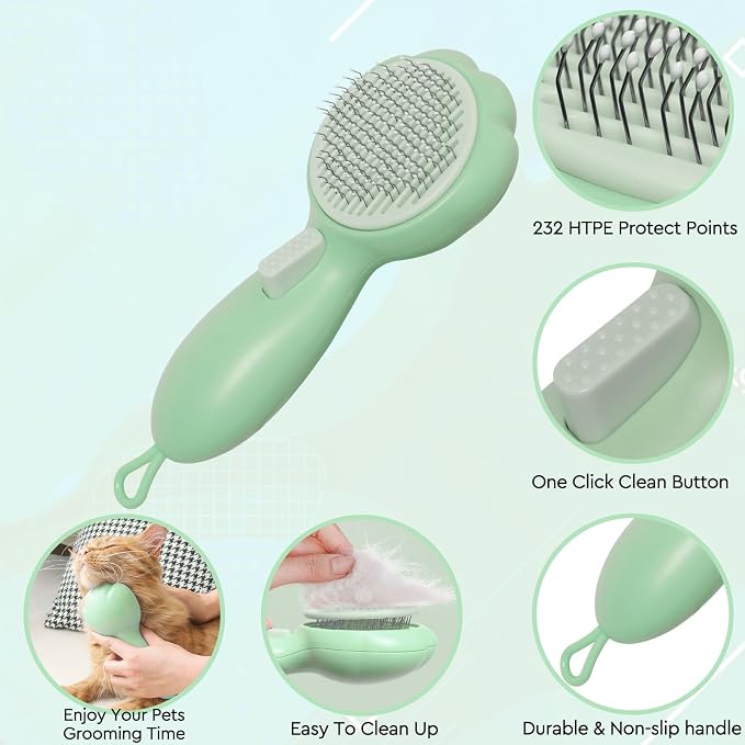Cat Grooming Glove Brush,Self-Cleaning Slicker Pet Brush | Dog Bath Brush for Shedding and Grooming,Removes Loose Hair and Tangles,Promote Circulation for Short and Long Haired Pets