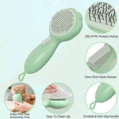 Cat Grooming Glove Brush,Self-Cleaning Slicker Pet Brush | Dog Bath Brush for Shedding and Grooming,Removes Loose Hair and Tangles,Promote Circulation for Short and Long Haired Pets