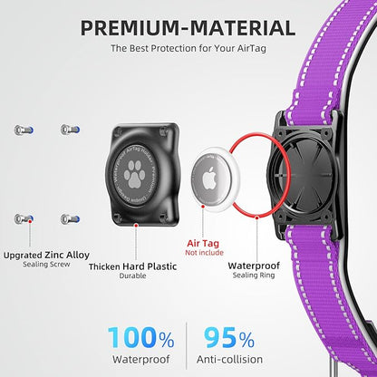 AirTag Dog Collar, IP68 Waterproof Air Tag Dog Collar Holder, Reflective, Ultra-Durable, Comfortable Padded, Heavy Duty Dog Collars for Small Medium Large Dogs (Grape Purple, M)
